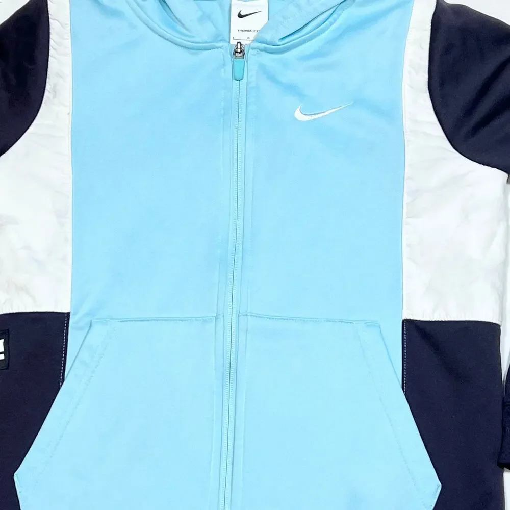 Nike Therma-FIT Elite Big Kids Large Full-Zip Basketball Hoodie Black White Blue